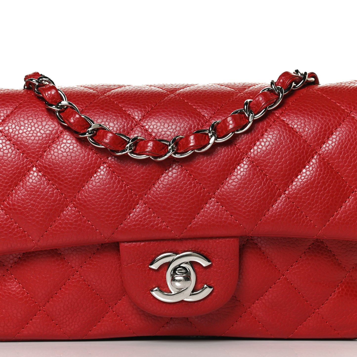 Caviar Quilted Mini Rectangular Flap Red