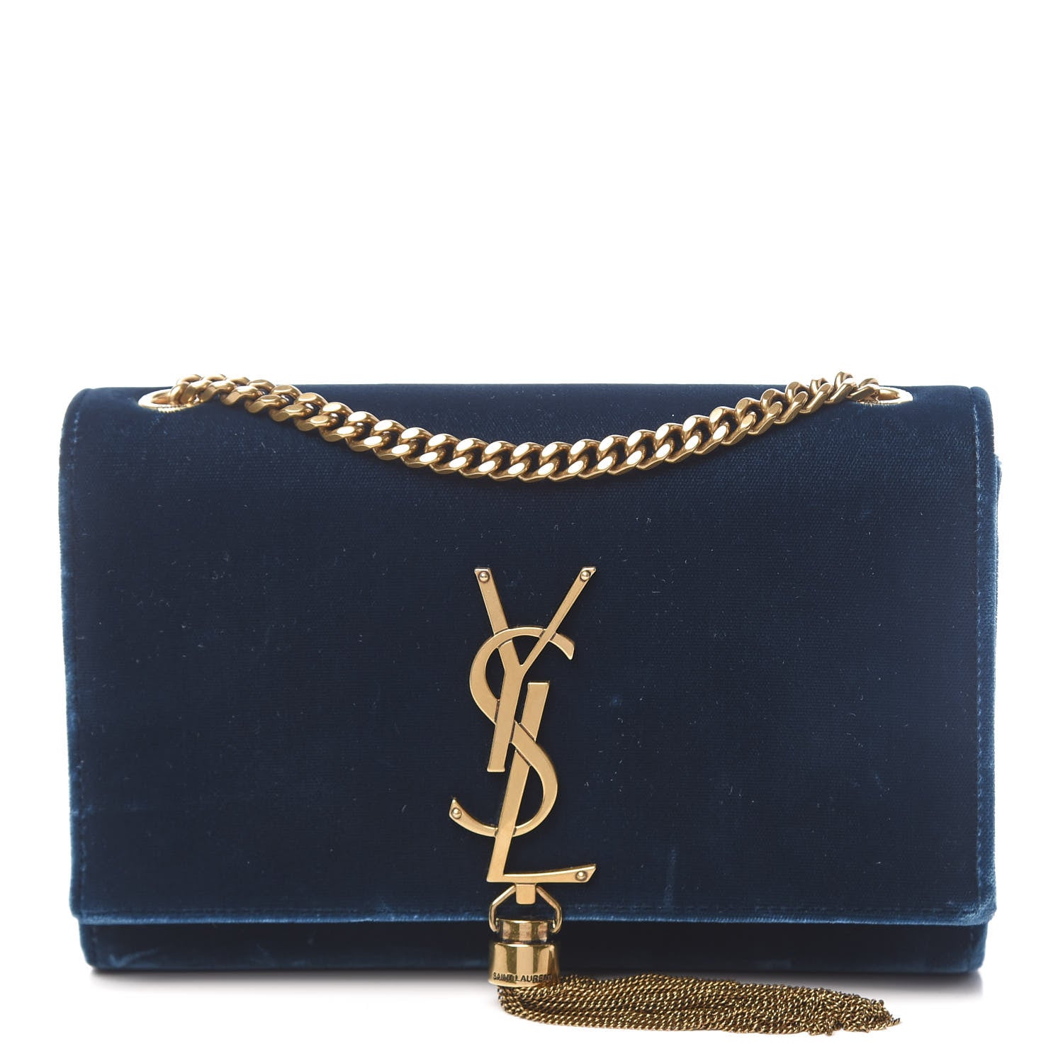 Saint Laurent Velvet Medium Monogram Kate Tassel Shoulder Bag Blue 1 of 10