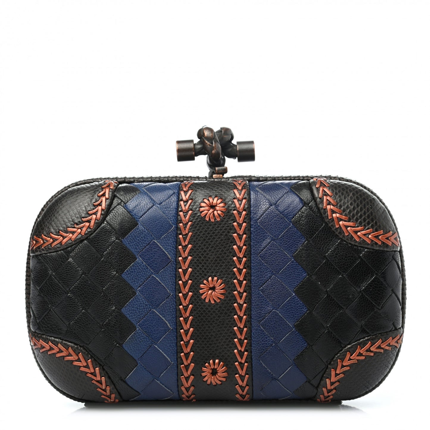Nappa Ayers Intreccio Embroidered Knot Clutch Black Blue