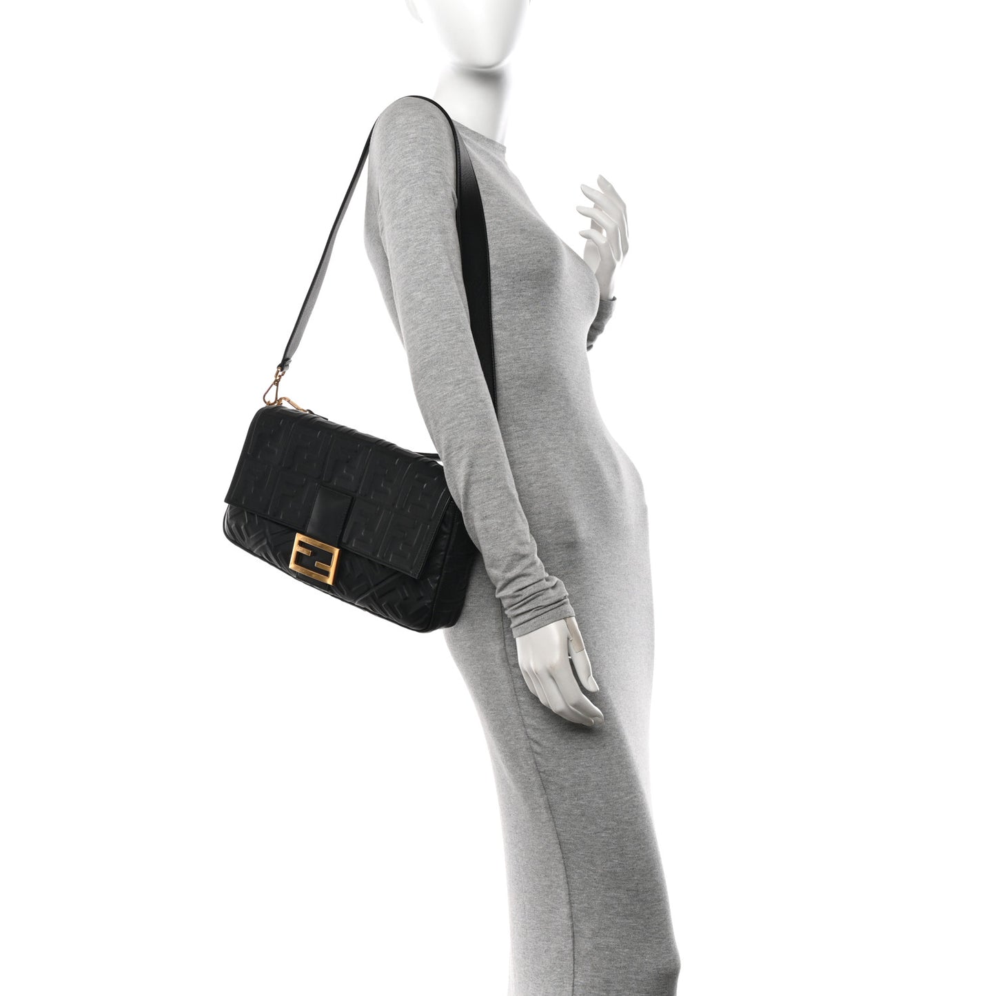 Nappa FF 1974 Embossed Large Baguette Black