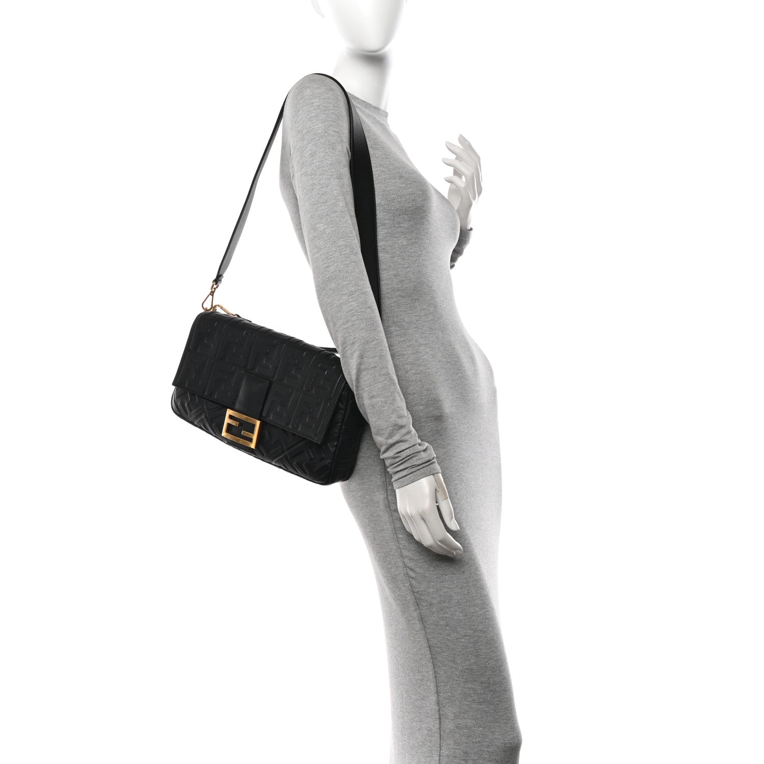 Fendi Nappa FF 1974 Embossed Large Baguette Black 2 of 13