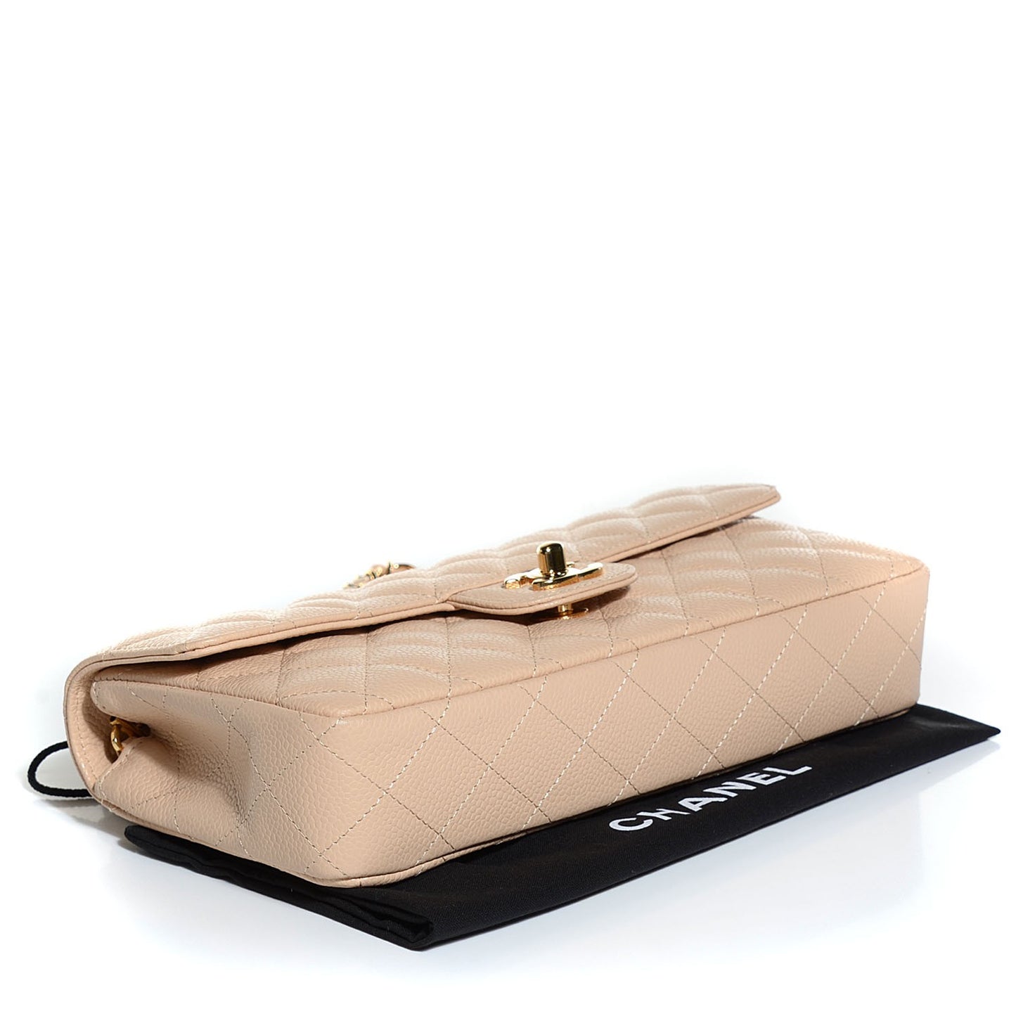 Caviar Quilted East West Flap Beige Clair