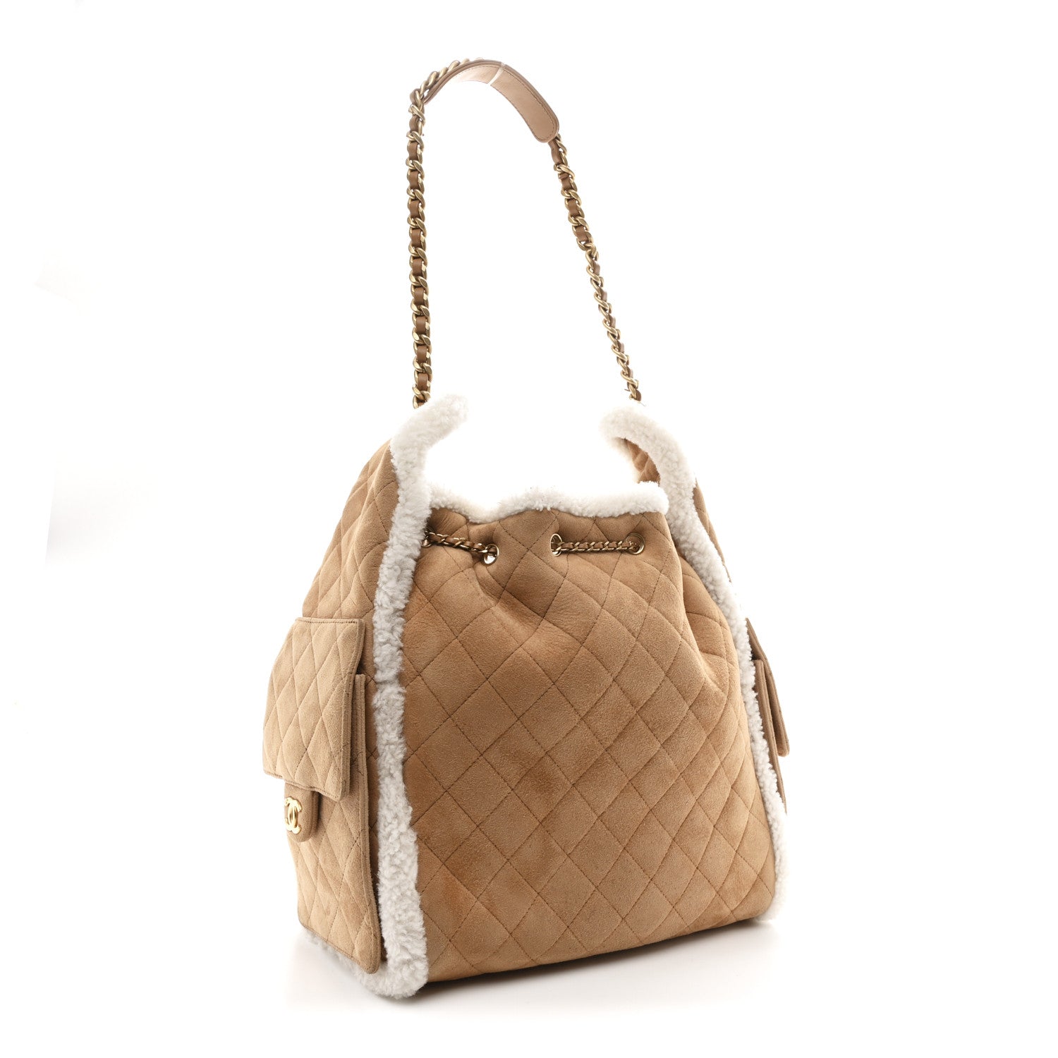 Chanel Suede Shearling Quilted Medium Chanel 25 Handbag Beige Natural 4 of 12