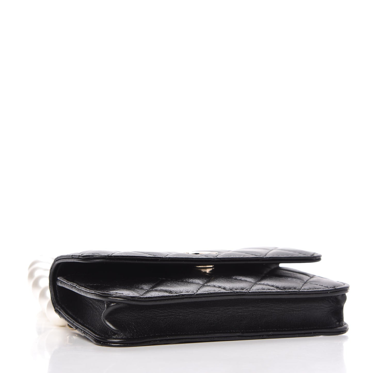 Calfskin Quilted Maxi Pearls Clutch With Chain Black