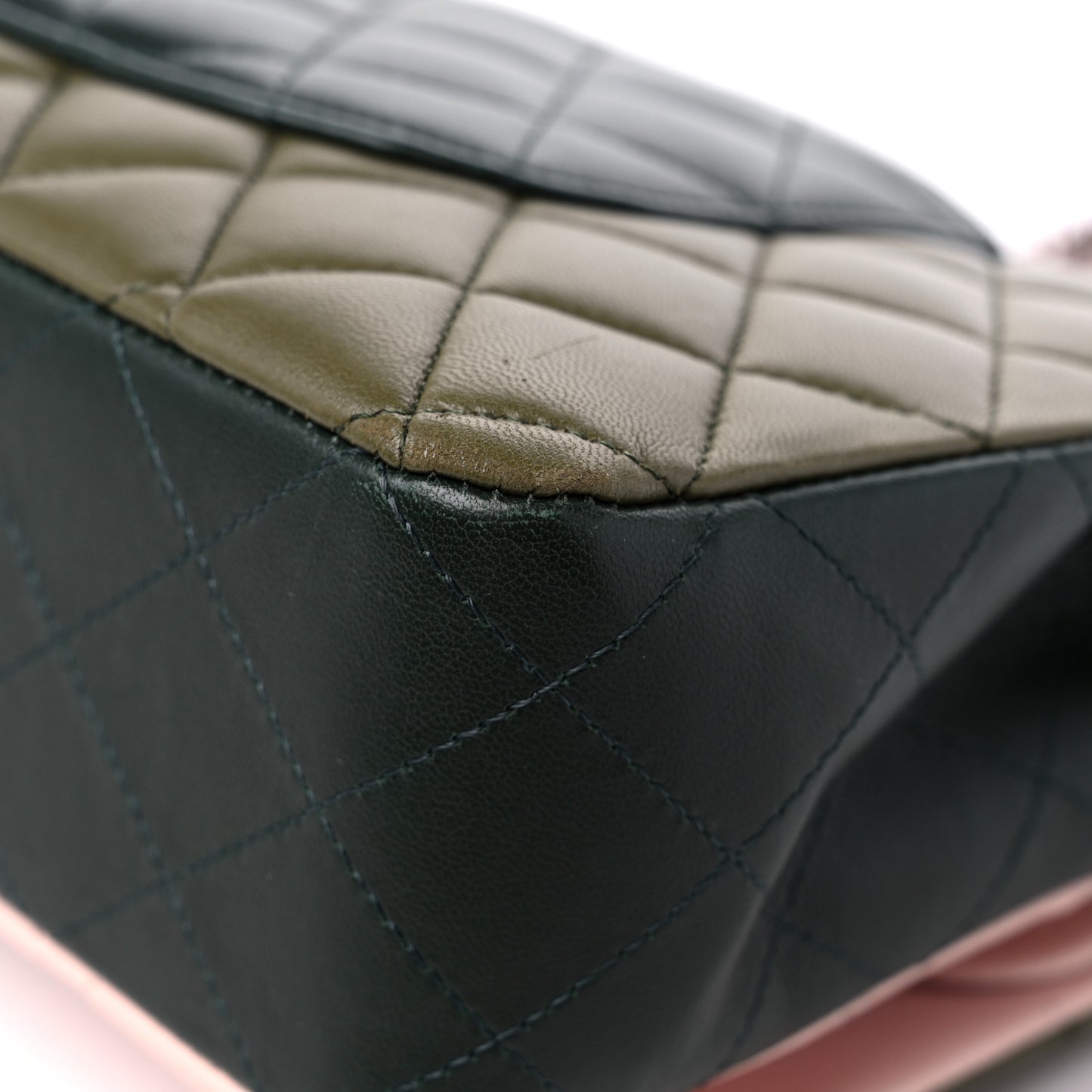 Lambskin Quilted Tri-Color Medium Double Flap Green Pink