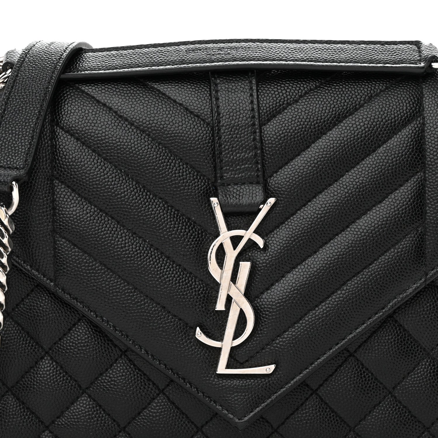 Saint Laurent Grain De Poudre Textured Mixed Matelasse Triquilt Medium Monogram Satchel Black 8 of 15