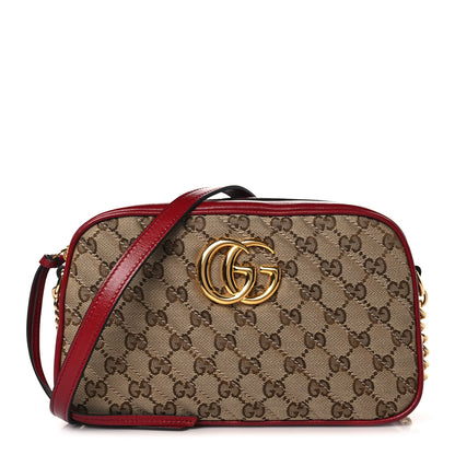 Gucci Monogram Azalea Calfskin Matelasse Diagonal Small GG Marmont Chain Shoulder Bag Beige Ebony New Cherry Red 1 of 10