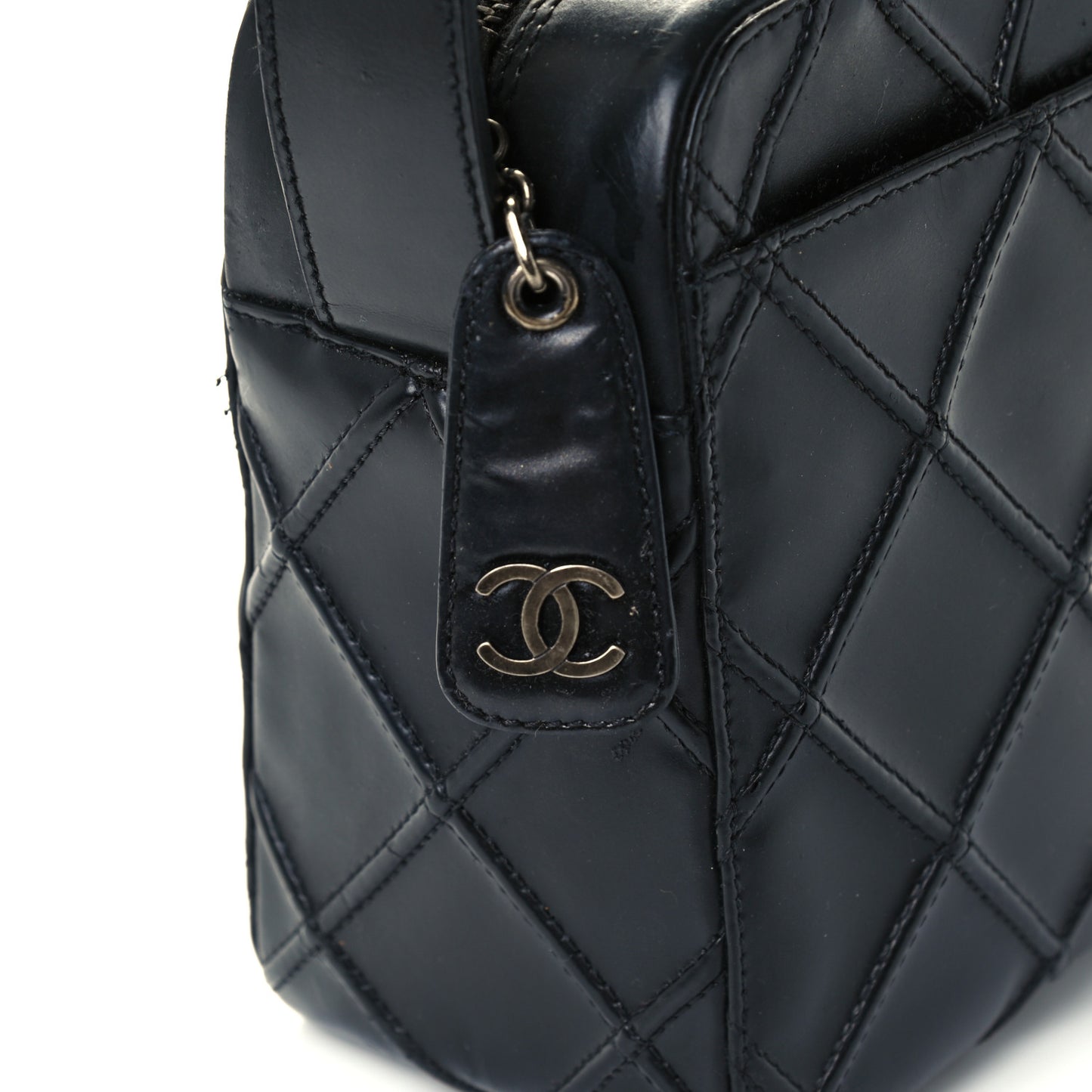 Patent Diamond Stitch Shoulder Bag Black
