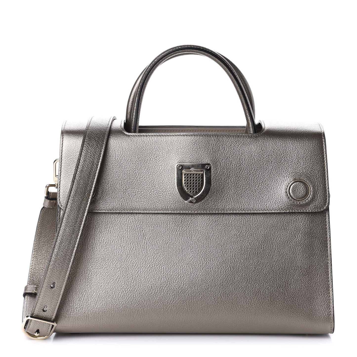 Metallic Grained Calfskin Medium Diorever Flap Gold