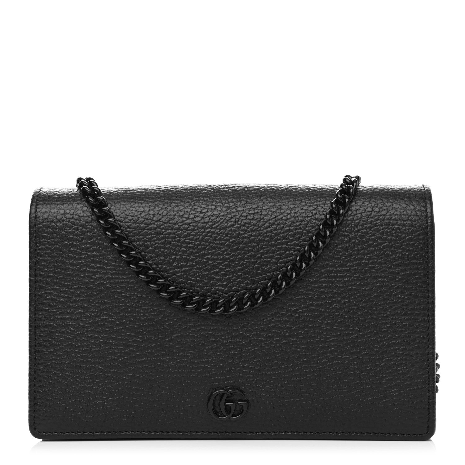 Gucci Dollar Calfskin Enamel Monochrome Mini GG Marmont Chain Wallet Black 1 of 12