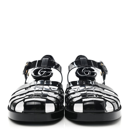 Gucci Shiny Rubber Double G Buckle Strap Sandals 40 Black 3 of 16