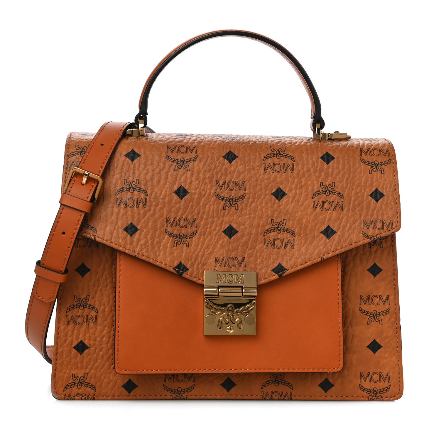 Visetos Medium Patricia Pocket Satchel Cognac
