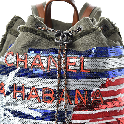 Chanel Canvas Sequins Cubano Trip Backpack Khaki 8 of 10