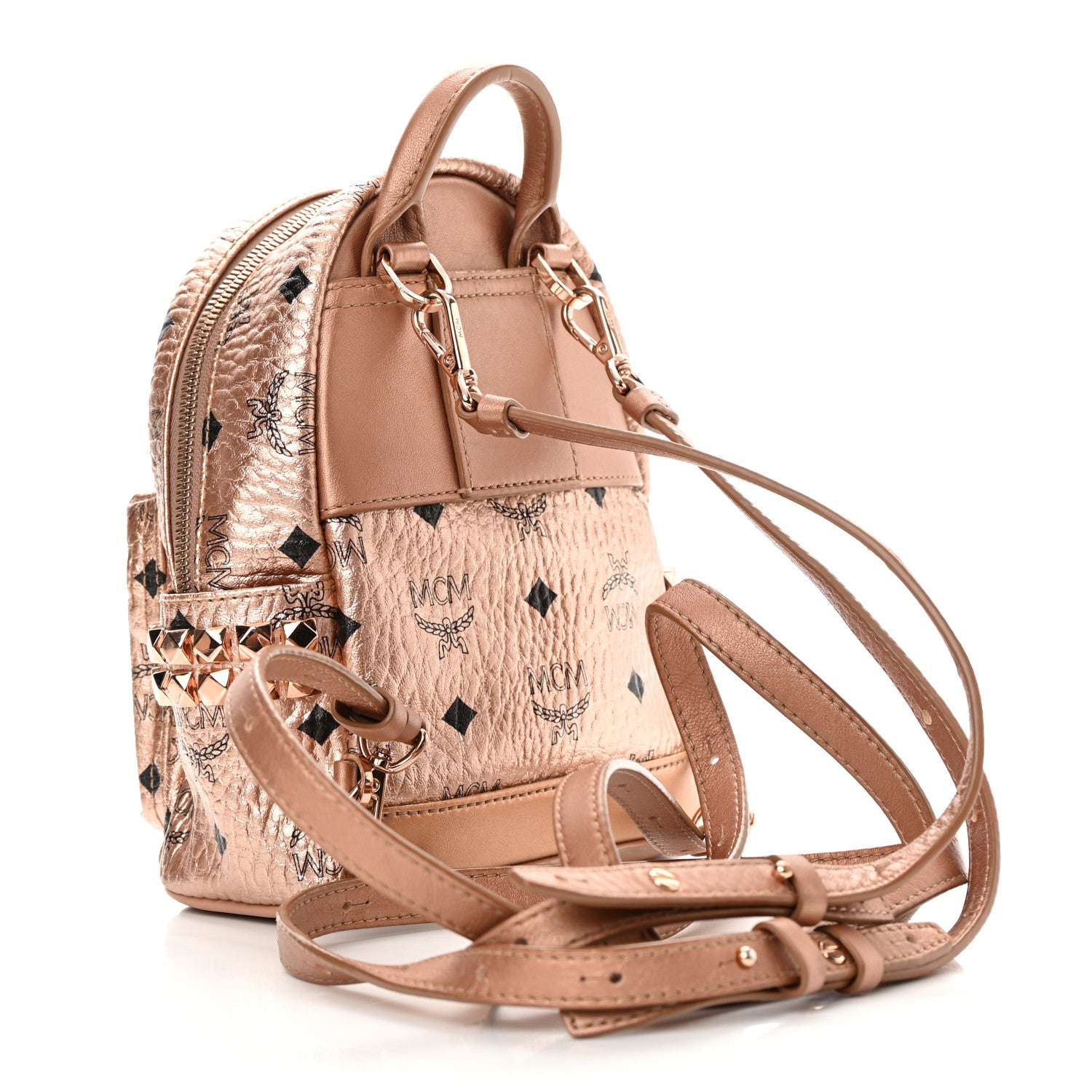 MCM Metallic Visetos Studded X-Mini Bebe Boo Backpack Champagne Gold 3 of 17