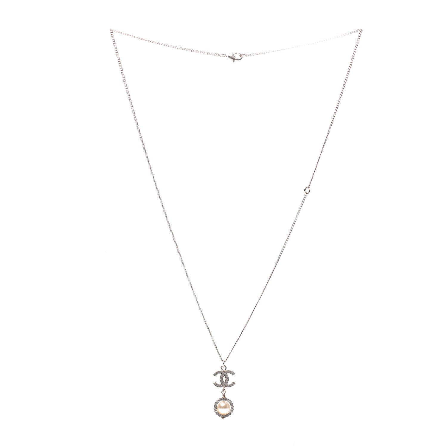Chanel Crystal Pearl CC Lace Camellia Necklace Gold 4 of 6