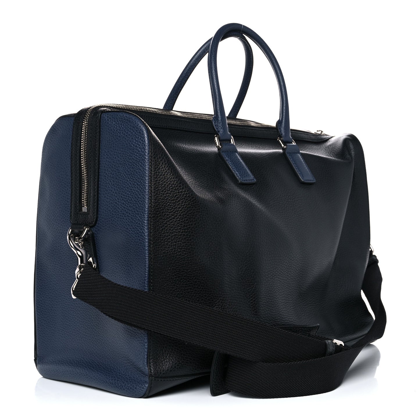 Pebbled Calfskin Large Cosmopolis Briefcase Black Navy