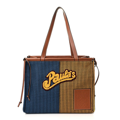 Loewe Canvas Calfskin Print Paulas Ibiza Stripes Cushion Tote Blue Yellow 1 of 10