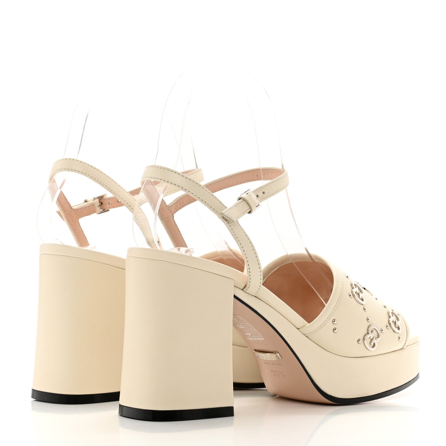 Gucci Malaga Kid Interlocking G Studs 25/85mm Platform Sandals 35.5 Mystic White 4 of 9