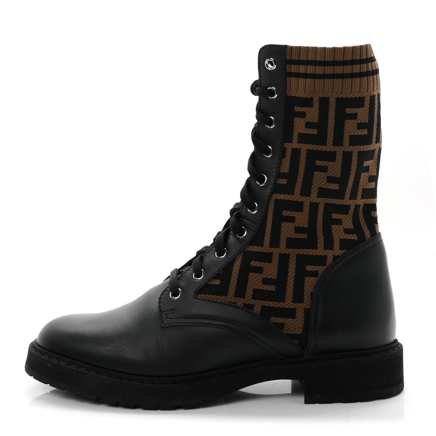 Calfskin Stretch Fabric FF Rockoko Biker Boots 41 Black Tobacco