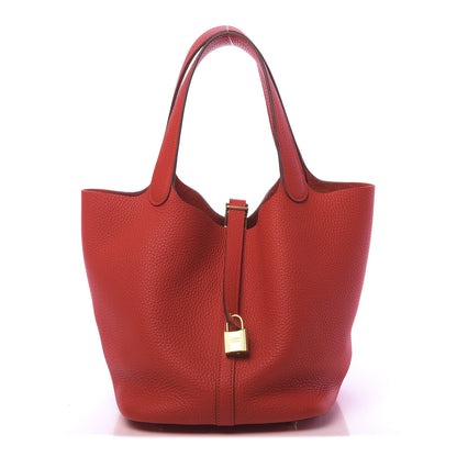 Hermes Taurillon Clemence Picotin Lock 22 MM Rouge Tomate 1 of 9