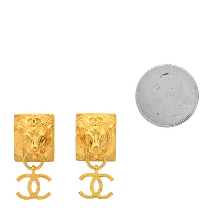Chanel Metal CC Lion Earrings Gold 2 of 4