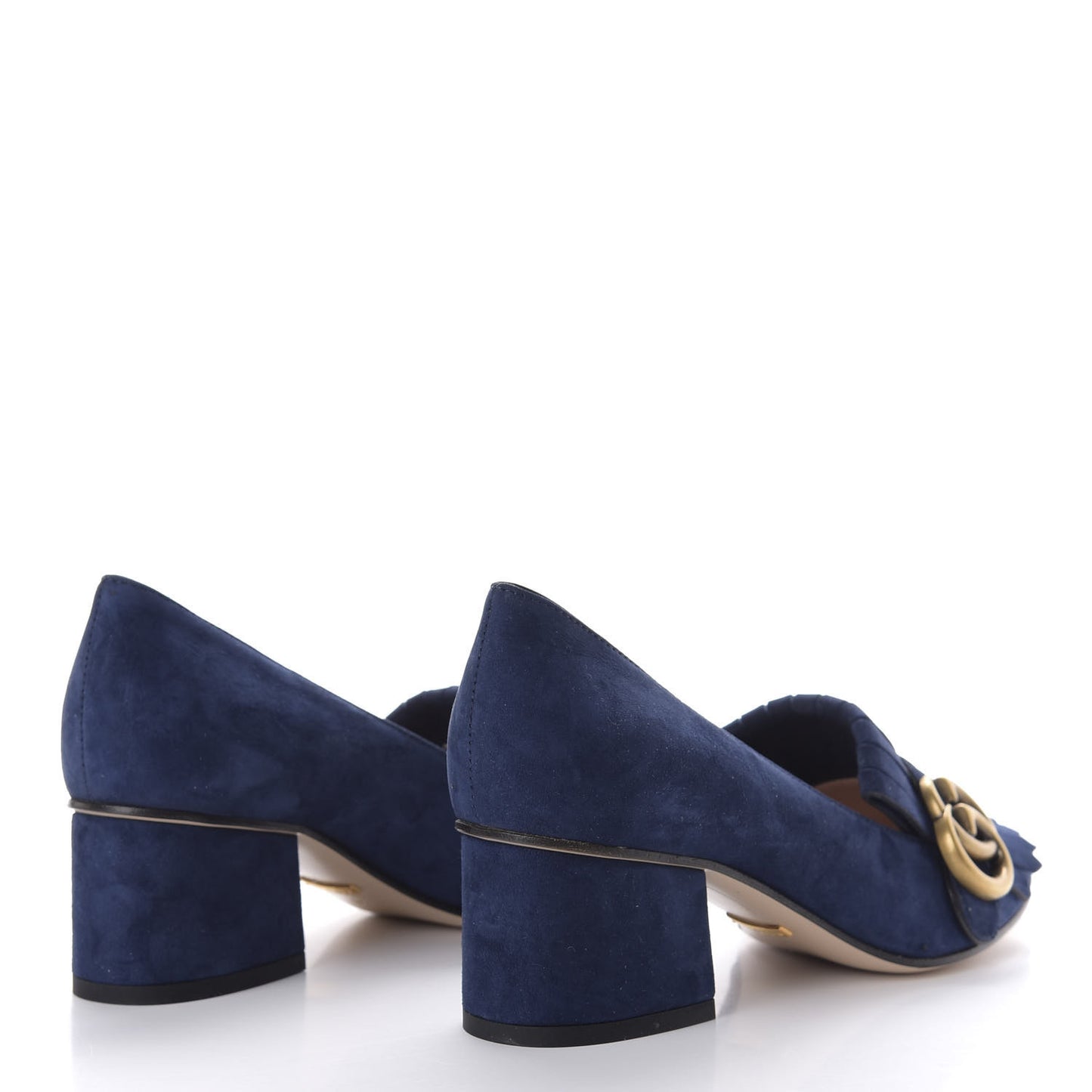 Kid Scamosciato GG Marmont Fringe 50mm Loafer Pumps 35 Blue Ink