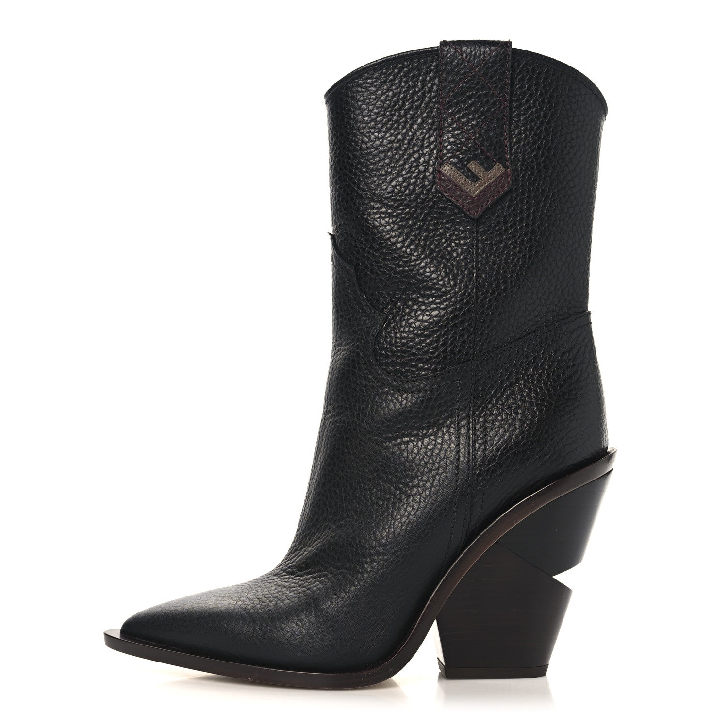 Fendi Grained Calfskin Cutwalk Ankle Boots 37.5 Black 1 of 8