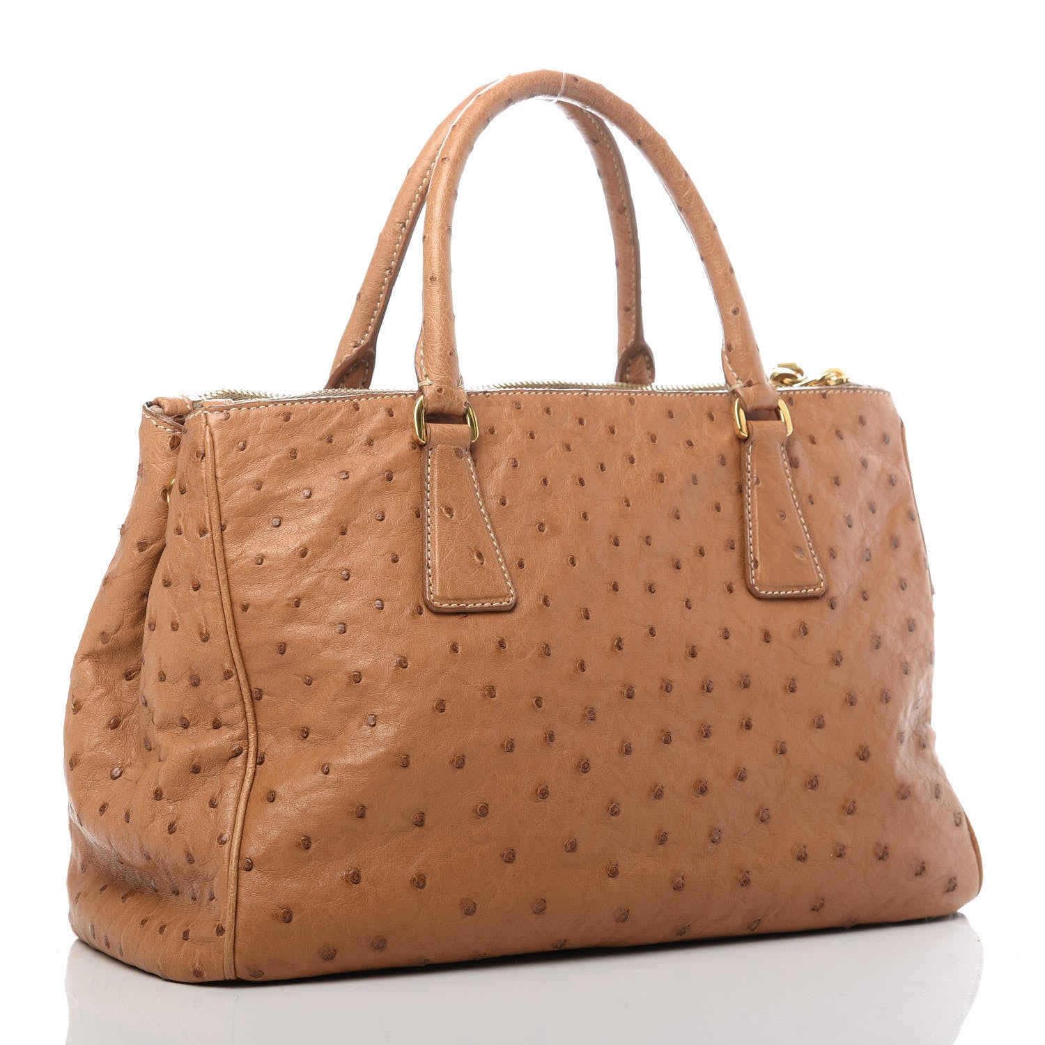 Prada Ostrich Small Galleria Double Zip Tote Cognac 3 of 9