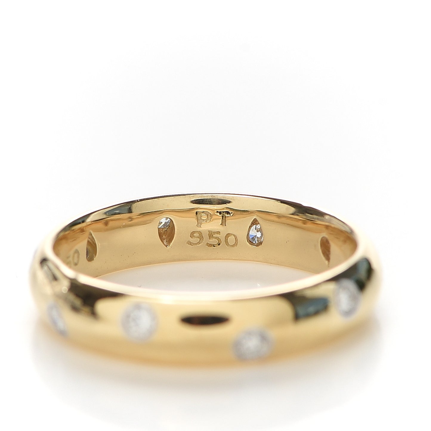 18K Yellow Gold Platinum Diamond 4mm Etoile Band Ring 54 6.75