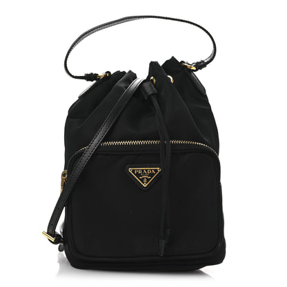 Prada Saffiano Tessuto Nylon Mini Bucket Crossbody Bag Black 1 of 14