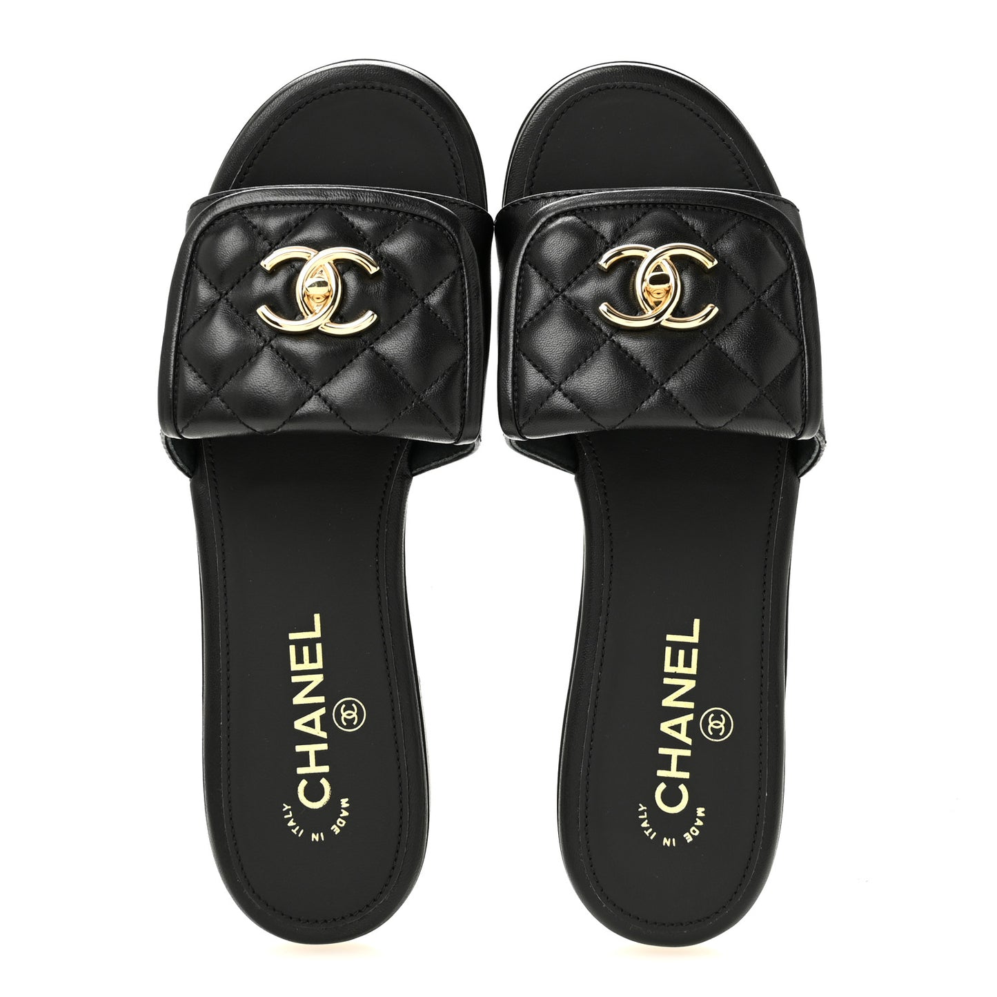 Lambskin Quilted Turnlock Flat Mules 39 Black