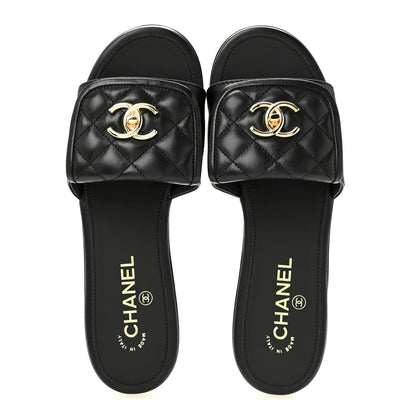 Chanel Lambskin Quilted Turnlock Flat Mules 39 Black 2 of 10