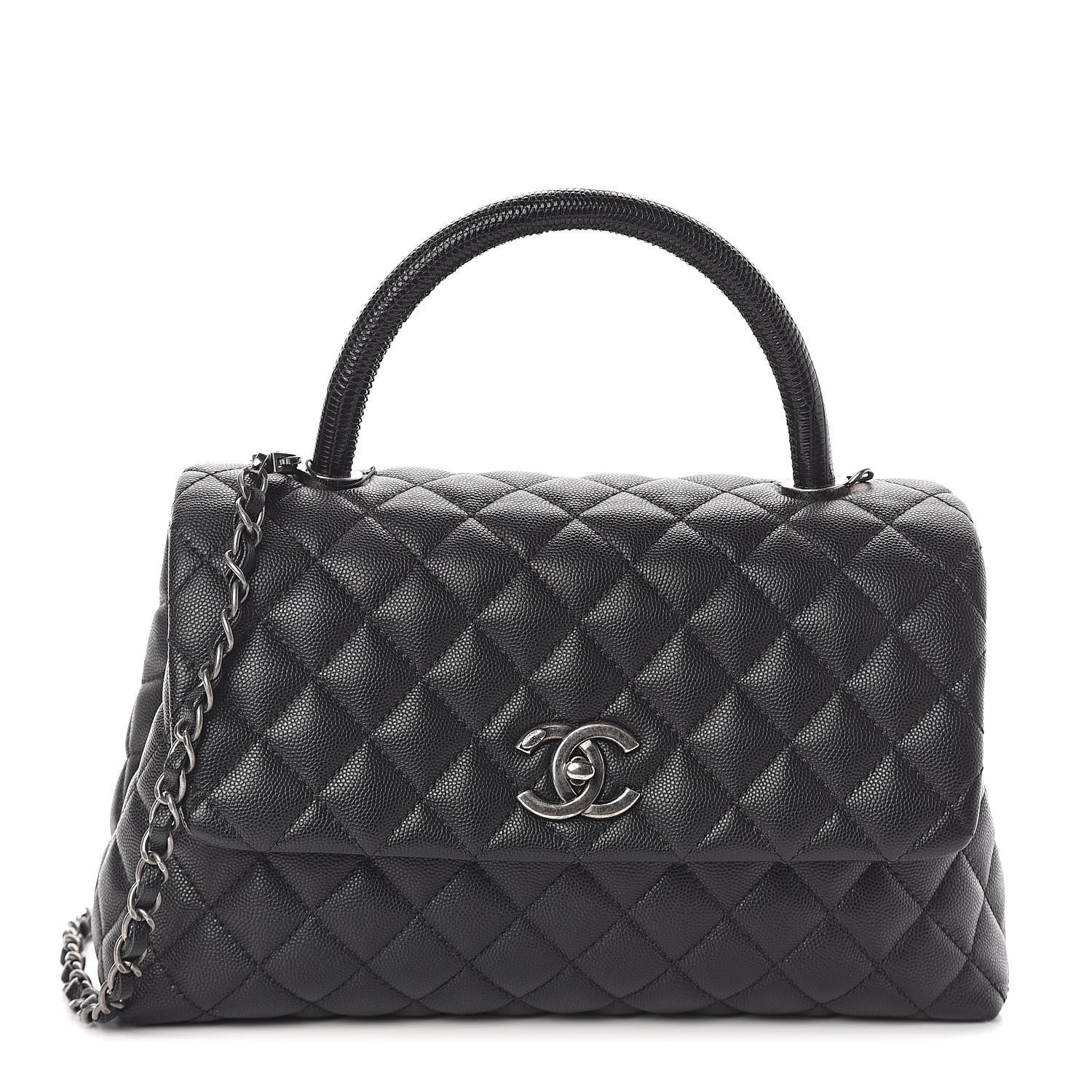 Chanel Caviar Lizard Quilted Small Coco Handle Flap Black 1 of 10