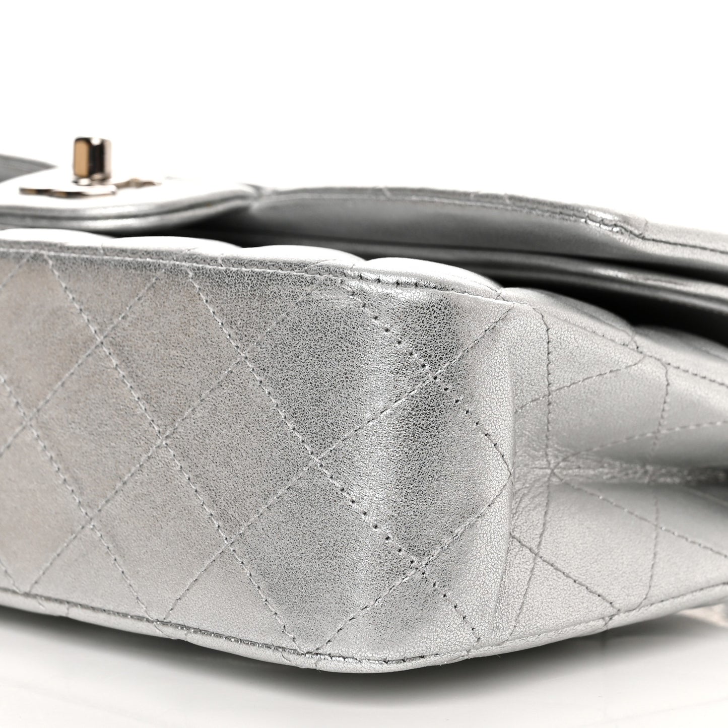 Metallic Lambskin Quilted Medium Double Flap Silver