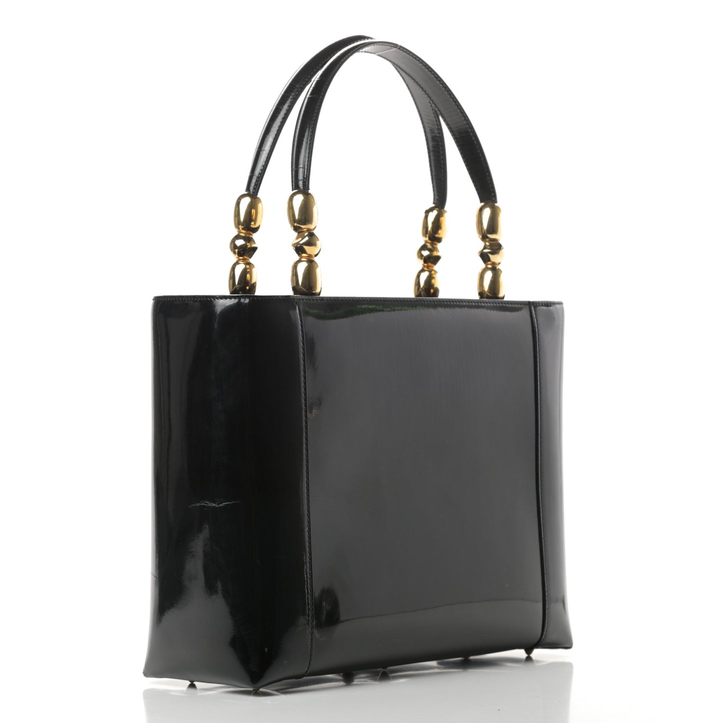 Patent Gold Beaded Malice Tote Black