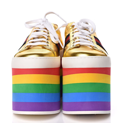 Gucci Metallic Nappa Peggy Platform Sneakers 37.5 Oro Vecchio 2 of 11