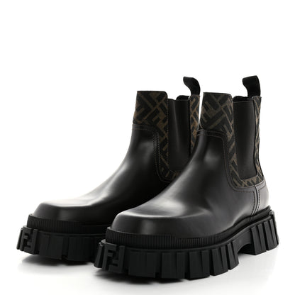 Fendi Vitello Fabric Jacquard FF 1974 Mens Fendi Force Chelsea Boots 9 Black Tobacco 3 of 9