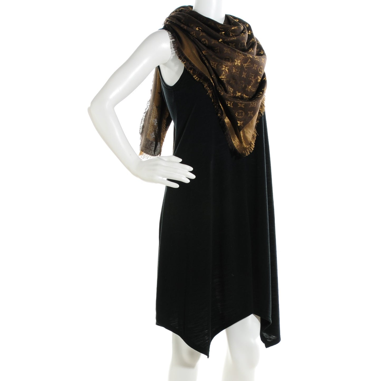 Silk Wool Monogram Shine Shawl Brown