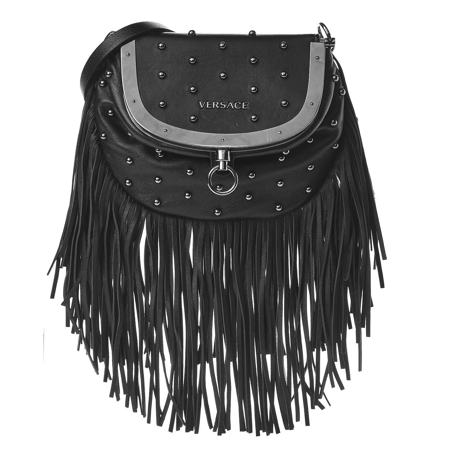 Versace Nappa Studded Fringe Crossbody Bag Black 1 of 9