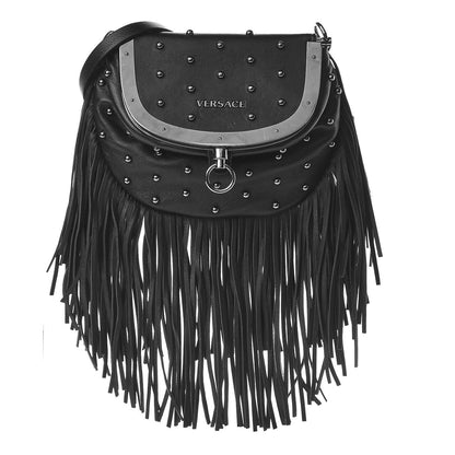 Versace Nappa Studded Fringe Crossbody Bag Black 1 of 9