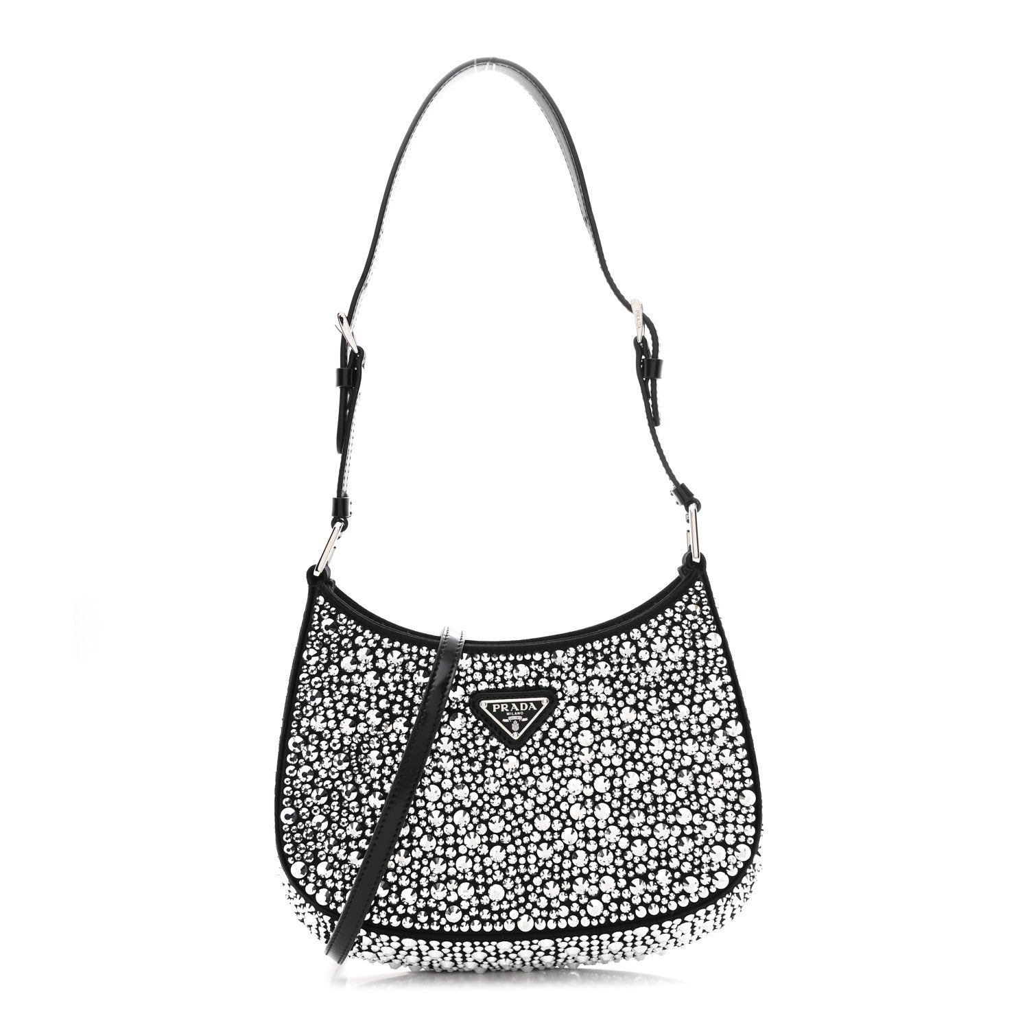 Prada Satin Crystal Cleo Adjustable Strap Shoulder Bag Metal 1 of 13