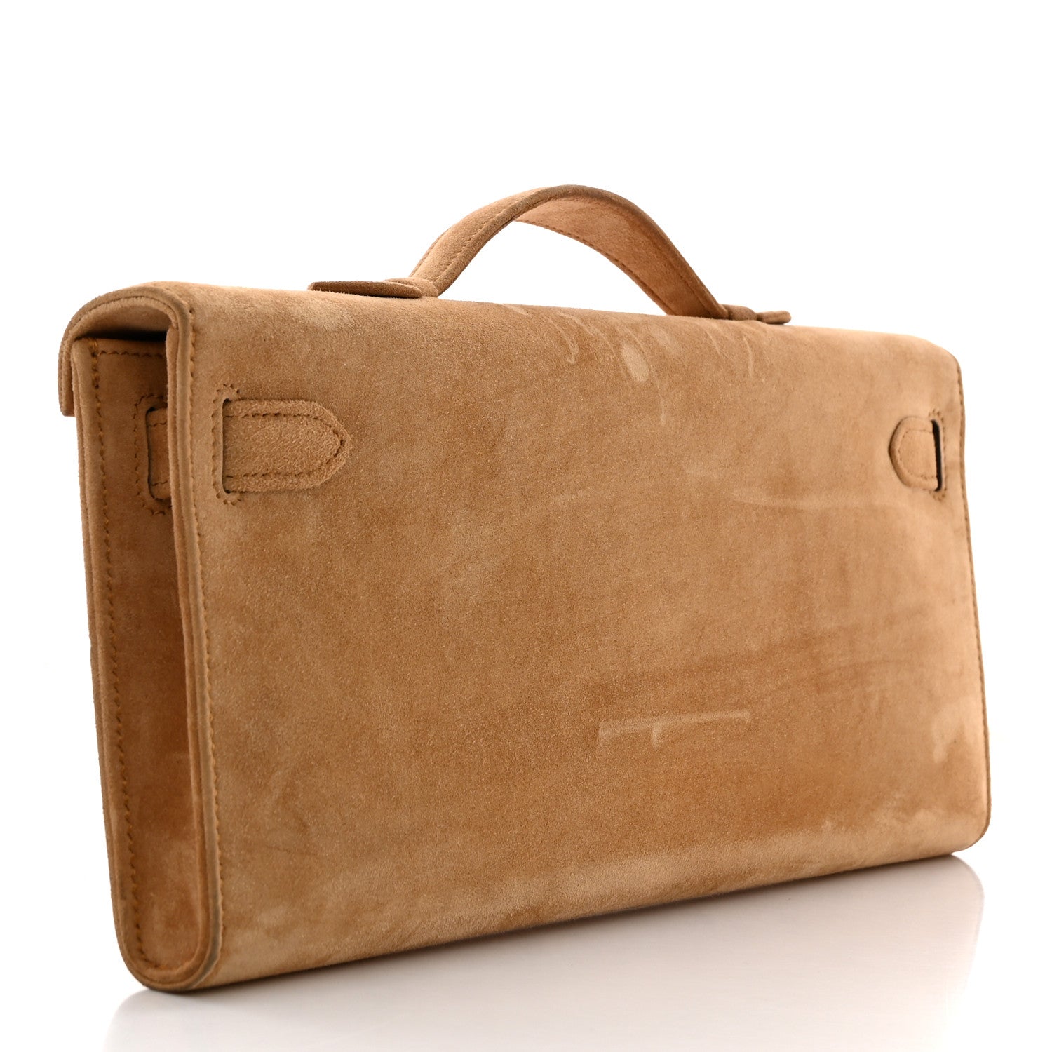 Hermes Veau Doblis Suede Kelly Cut Clutch Pochette Ocre 3 of 11