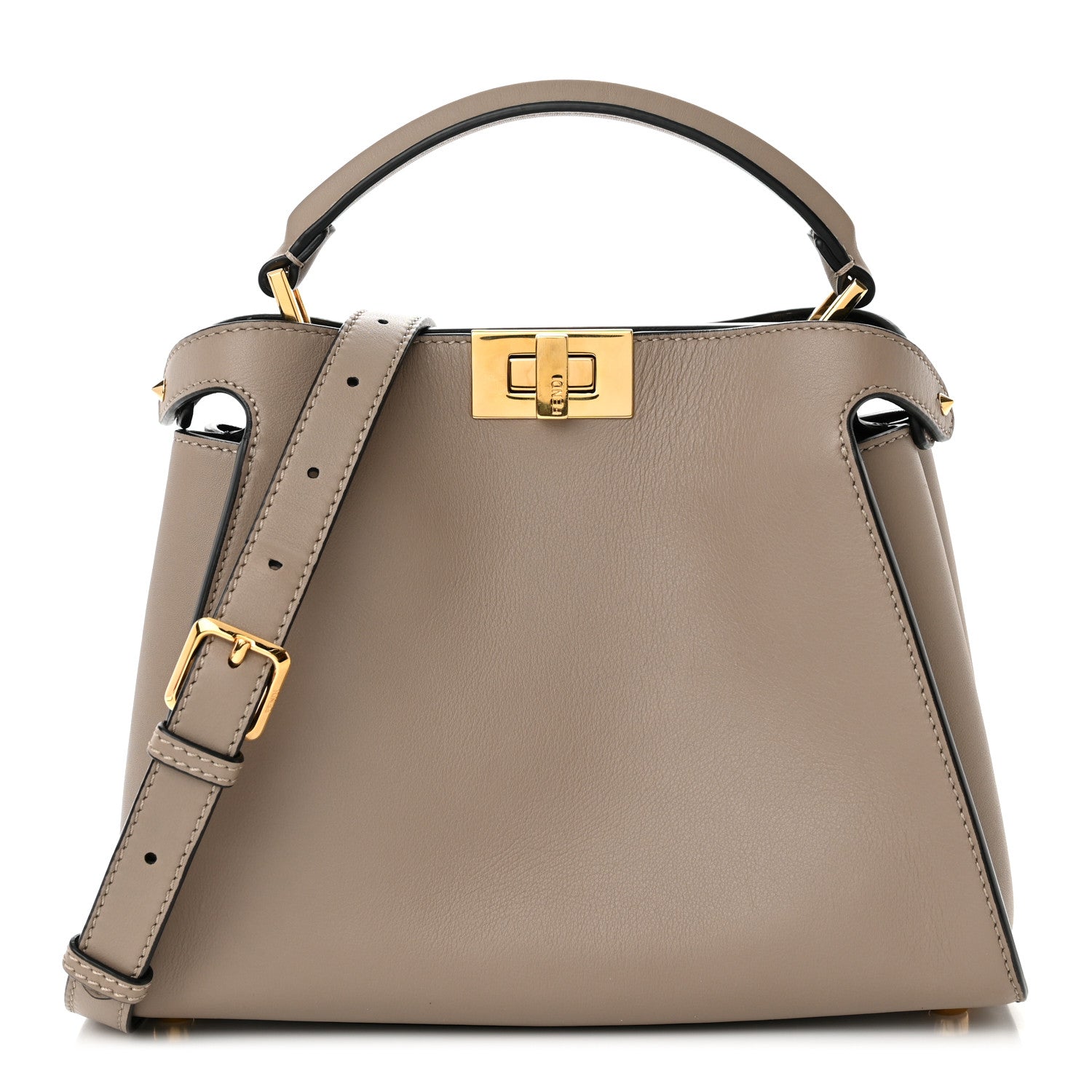 Fendi Vitello Tahiti Burro Medium Peekaboo Iconic Essentially Satchel Tortora Black 1 of 12