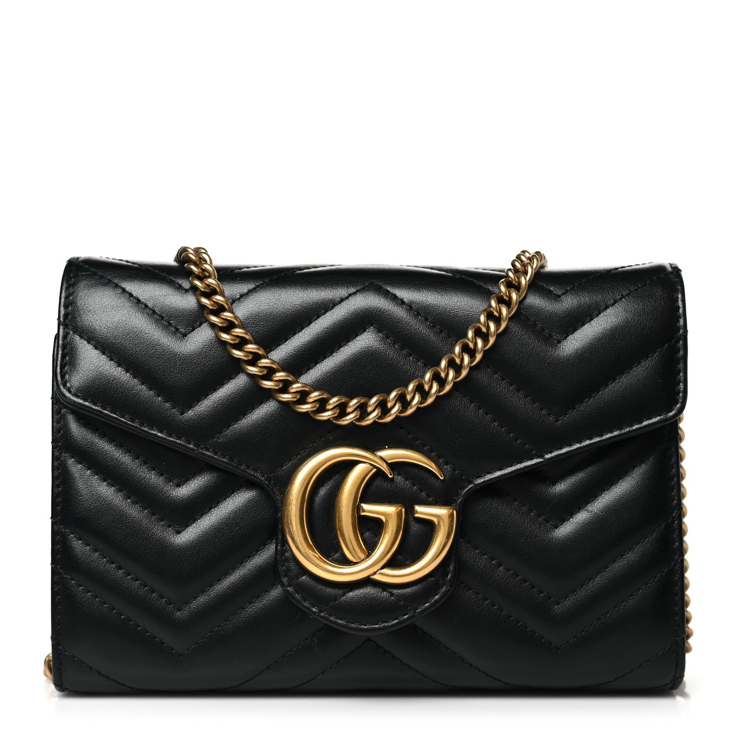 Calfskin Matelasse GG Marmont Chain Wallet Black