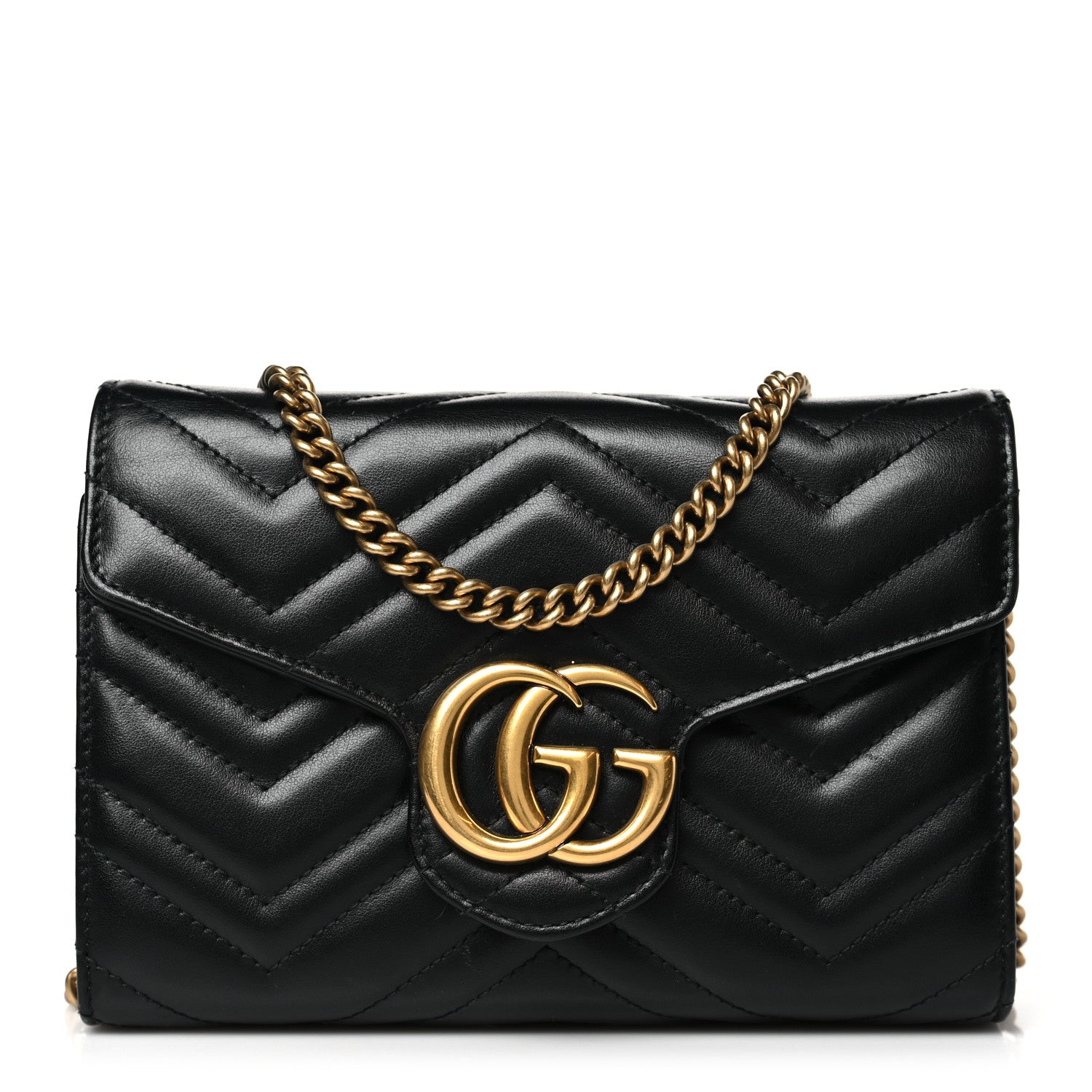 Gucci Calfskin Matelasse GG Marmont Chain Wallet Black 1 of 10
