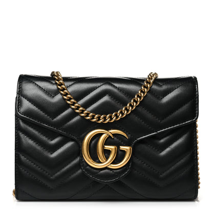 Gucci Calfskin Matelasse GG Marmont Chain Wallet Black 1 of 10