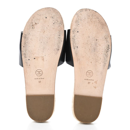Chanel Calfskin Gripoix CC Espadrille Slip On Sandals 37 Black 6 of 12