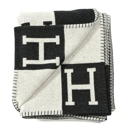 Hermes Wool Cashmere Avalon Signature Blanket Ecru Gris Fonce 2 of 3