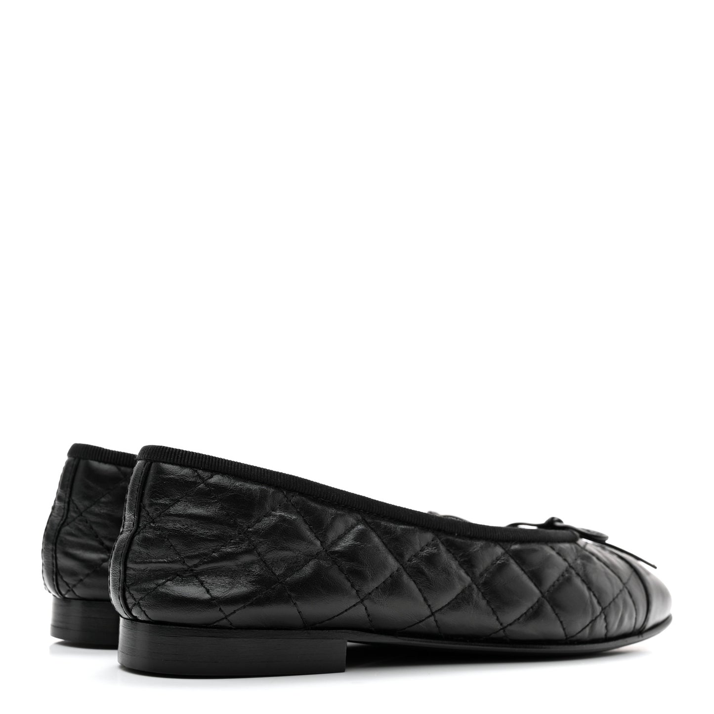Aged Calfskin Quilted CC Cap Toe Ballerina Flats 36 Black
