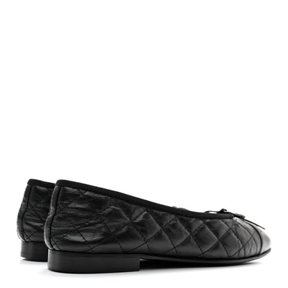 Chanel Aged Calfskin Quilted CC Cap Toe Ballerina Flats 36 Black 4 of 10